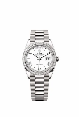 Rolex Day-Date 36 White Gold - Baguette / White - Roman / President 128399TBR-0019 (m128399tbr-0019)